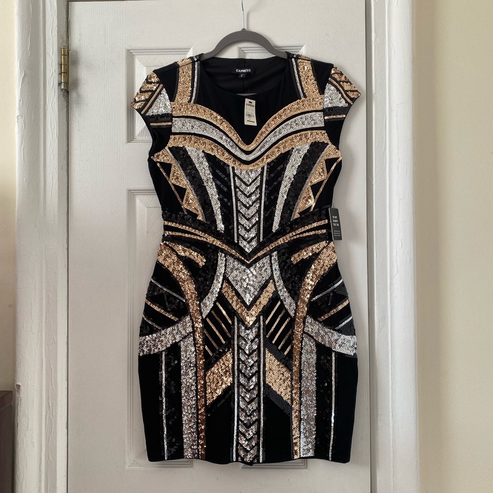 Express Sequin Embellished Cap Sleeve Bodycon Dress